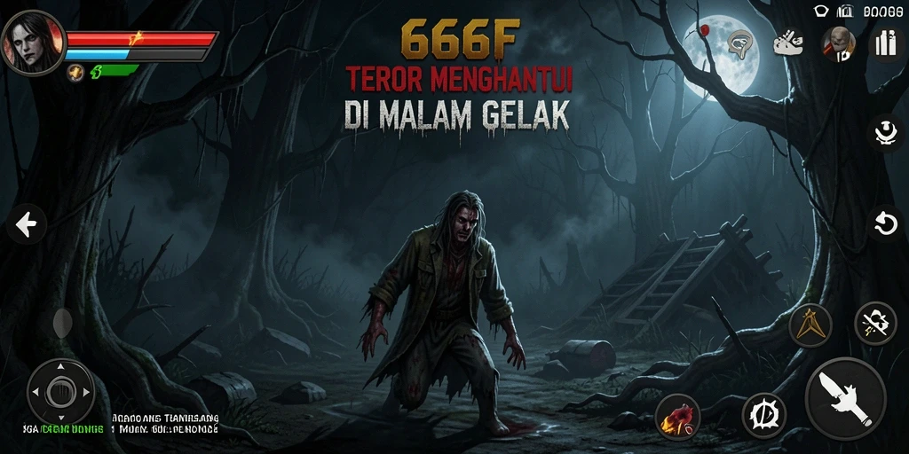 Tangkapan layar permainan 666F menunjukkan suasana mencekam dan gameplay horor yang intens.