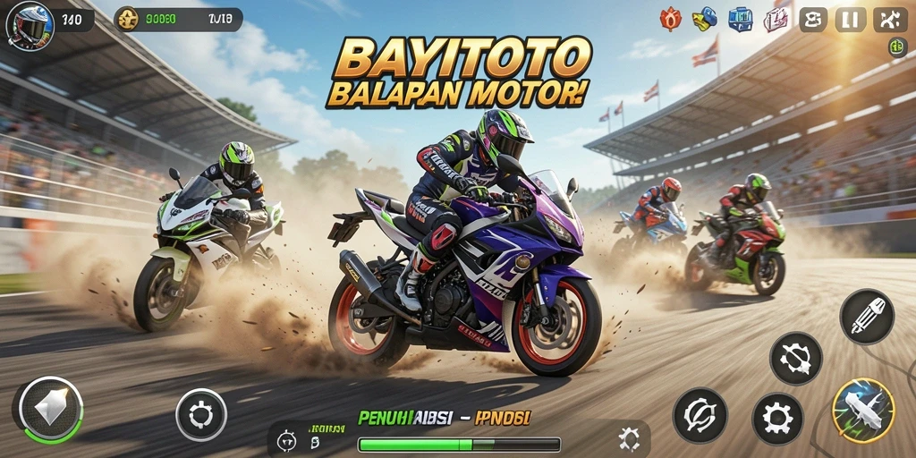 Tangkapan layar menunjukkan aksi balapan motor yang mendebarkan di <strong>BAYITOTO</strong>.