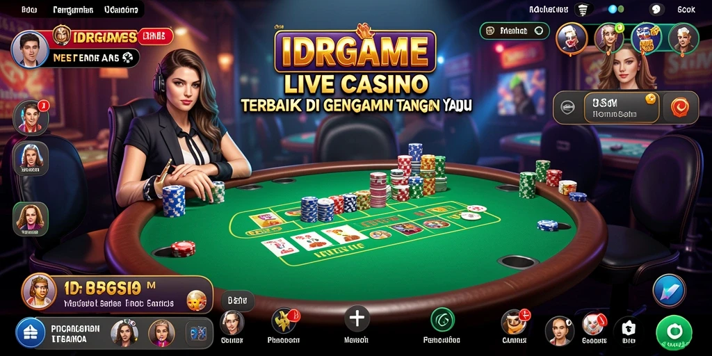 Screenshot IDRGAME menampilkan dealer serta suasana permainan Live Casino yang menggembirakan.