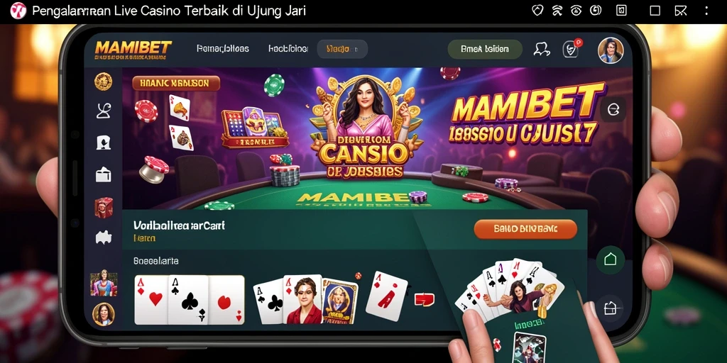 Screenshot gameplay MAMIBET menunjukkan dealer profesional dan suasana kasino yang hidup.