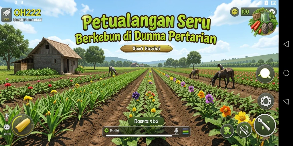 Tangkapan layar utama <strong>OH222</strong> menampilkan suasana berkebun yang cerah dan menyenangkan.
