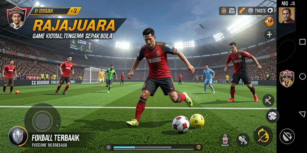 Gameplay RAJAJUARA yang seru dan menegangkan saat pertandingan sepak bola.