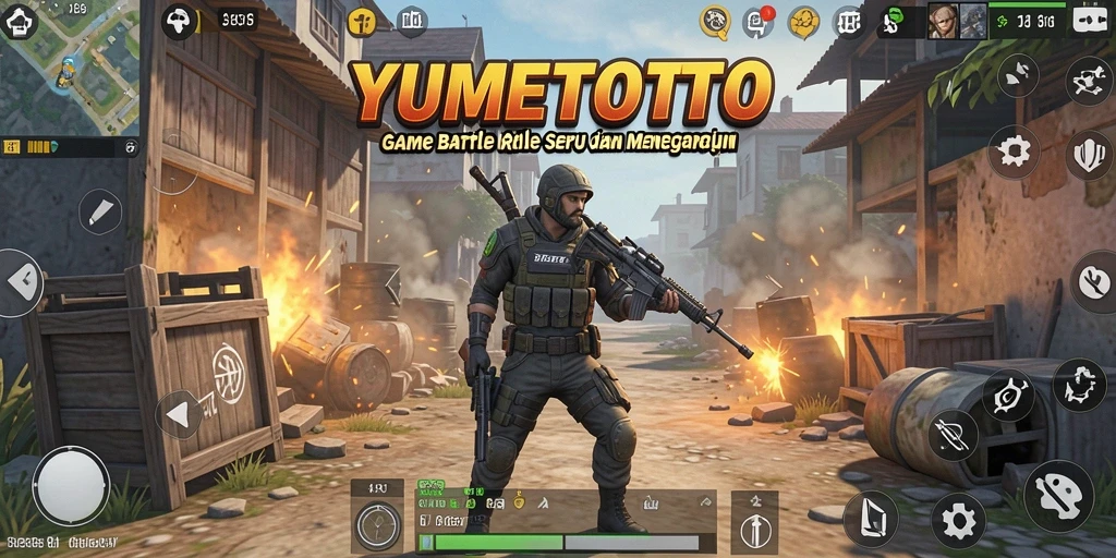 Tangkapan layar gameplay seru YUMETOTO dalam pertarungan Battle Royale.